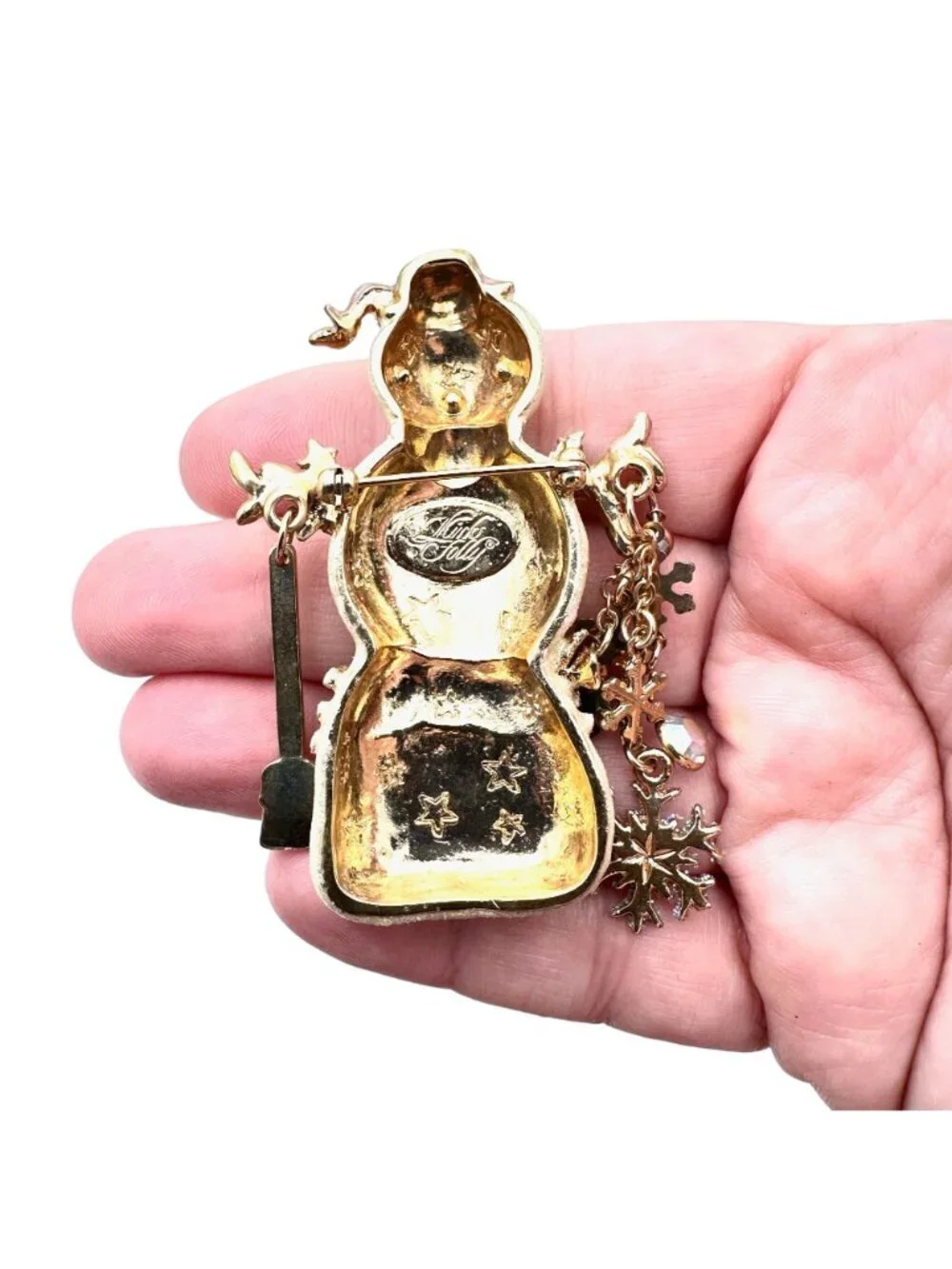 Kirks Folly Womens Brooch Mr Cool Snowman Glitter Gold Tone Pin Holiday Winter